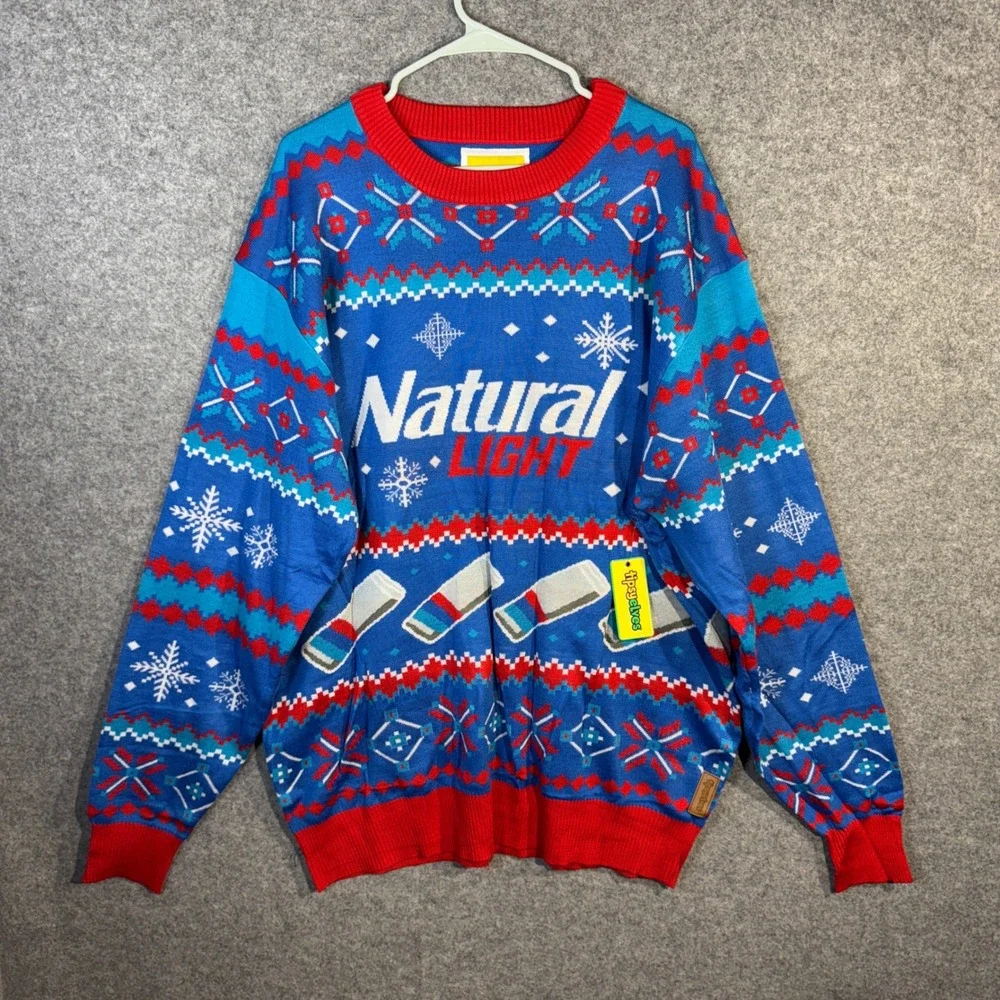 Tipsy Elves‎ Natural Light Ugly Christmas Sweater Mens 4XL Blue Beer NIP